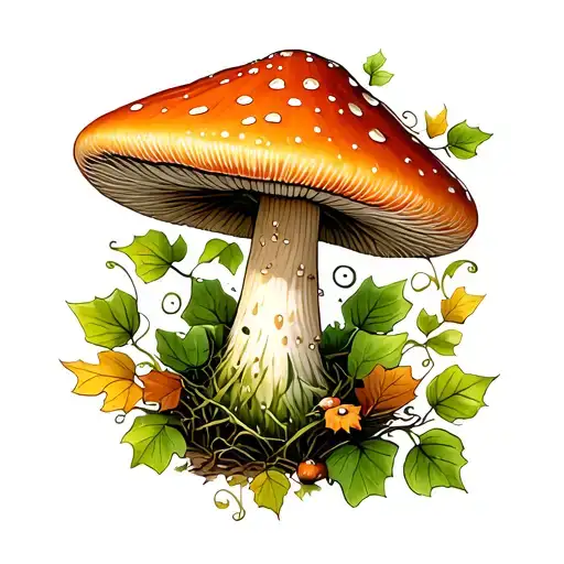 toadstools ivy leaves autumn pumpkin latte tattoo design idea