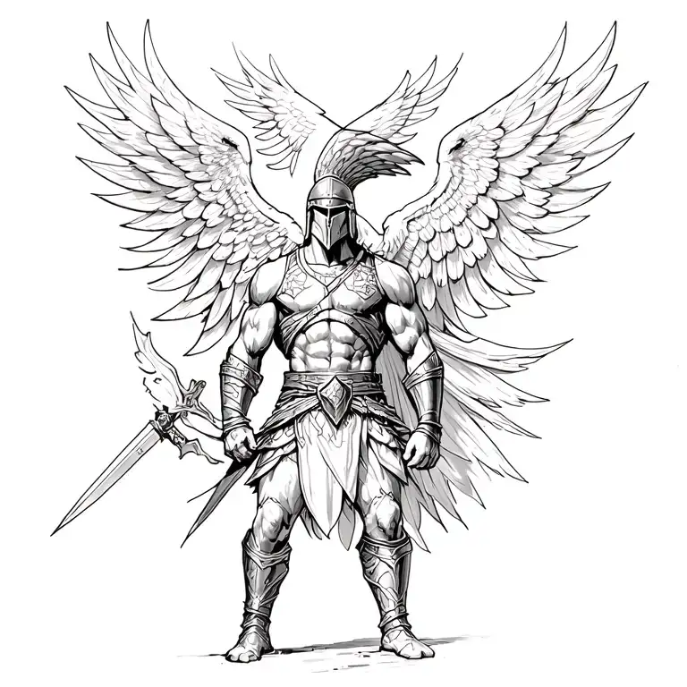 Very realistic Spartan with a phoenix in the background. The tattoo should have a lot of detail and look lifelike. tattoo design idea