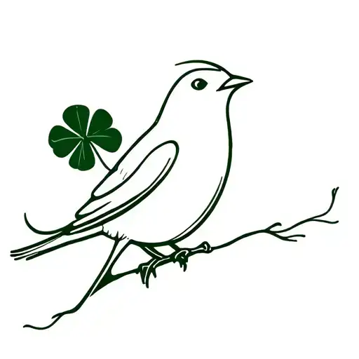 bird holding four leaf clover leaf tattoo design idea