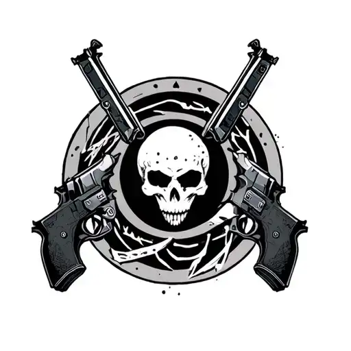 cancer zodiac symbol, moon, and reaper overwatch pistols tattoo design idea