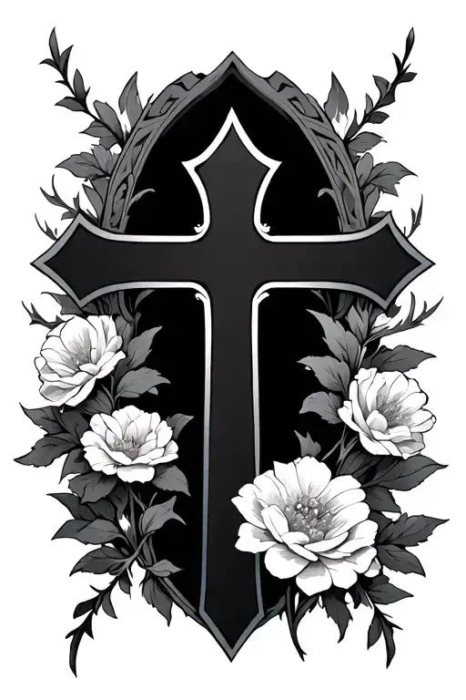 A Gotic Cross in the ribs ecom simple flowers tattoo design idea