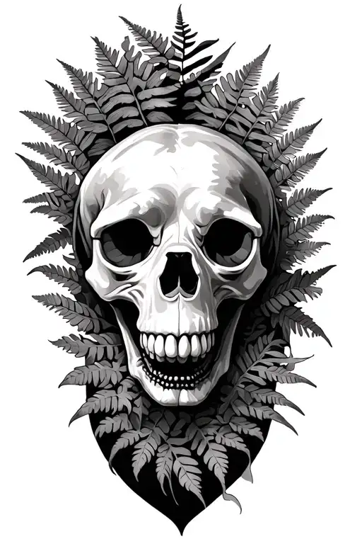 dog skull and ferns tattoo design idea