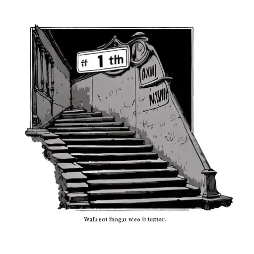 - Walking up stairs through time represented with Roman numerals near upper shoulder- Street signs, 1 saying (_) and th tattoo design idea