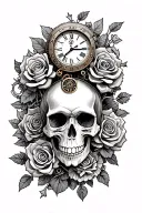 Steampunk Skull surrounded with roses and clock gears tattoo design idea