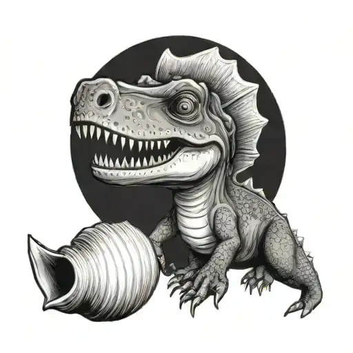 fineline cute dinosaur and a seashell. tattoo design idea