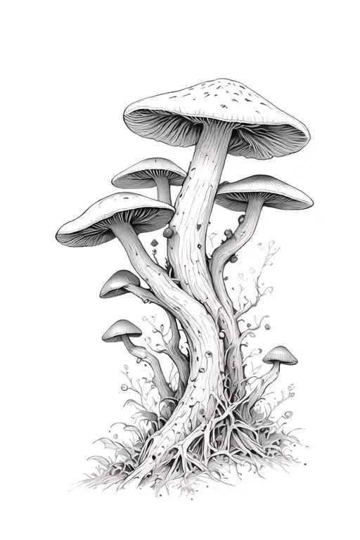 mushroom forest tattoo design idea