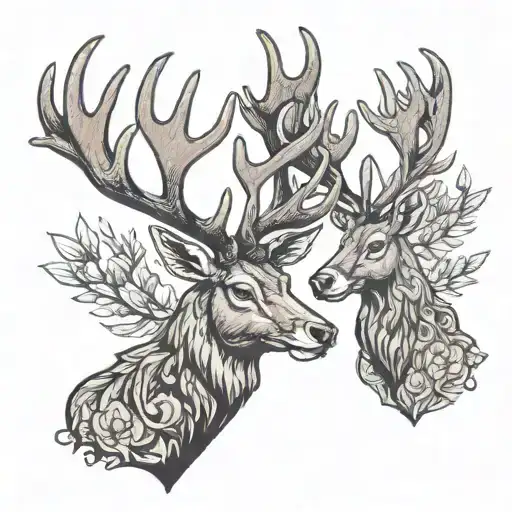 red stag head ducks flying tattoo design idea