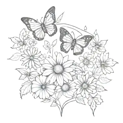daisy chain, butterfly, heart tattoo design idea