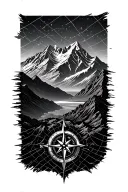 mountain range view with map grid lines and compass tattoo design idea