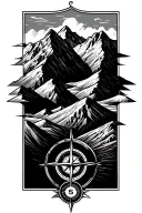 mountain range view with map grid lines and compass tattoo design idea