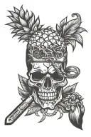 pineapple skull with bar tools tattoo design idea