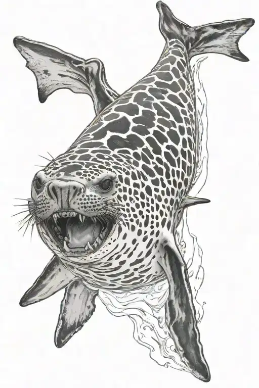leopard seal diving tattoo design idea