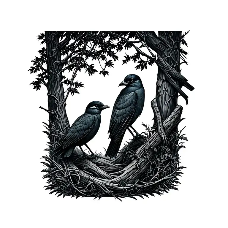 Hunter and son hunting wild birds tattoo design idea