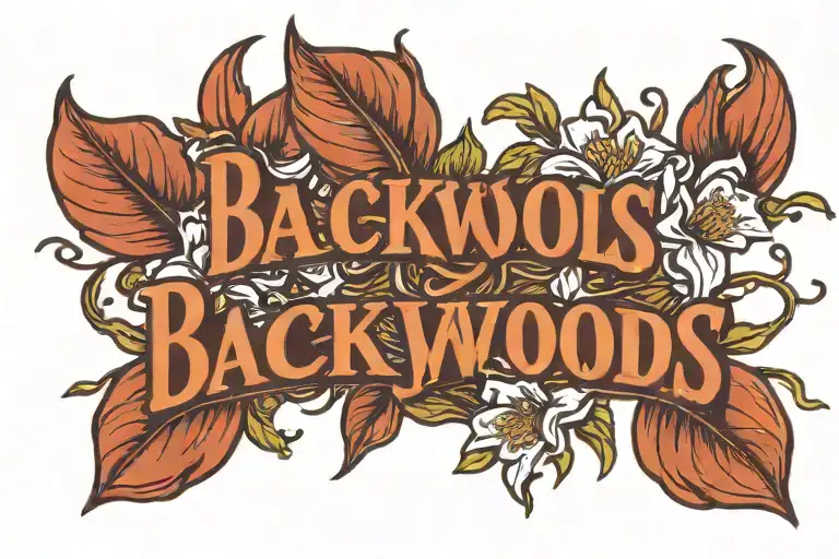 dark blue backwoods logo with long live as the text and magnolias growing along it tattoo design idea