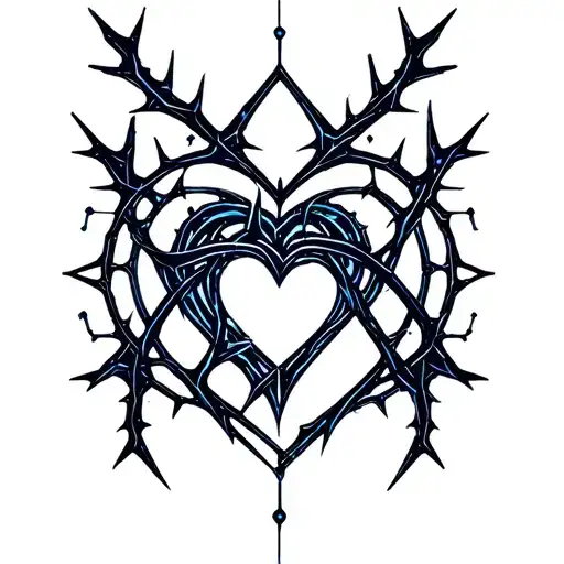 simple cyber sigil heart and thorns wrapped tattoo design idea
