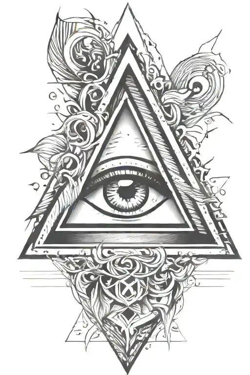 all seeing eye inside triangle + lines concentrically + waves crashing tattoo design idea