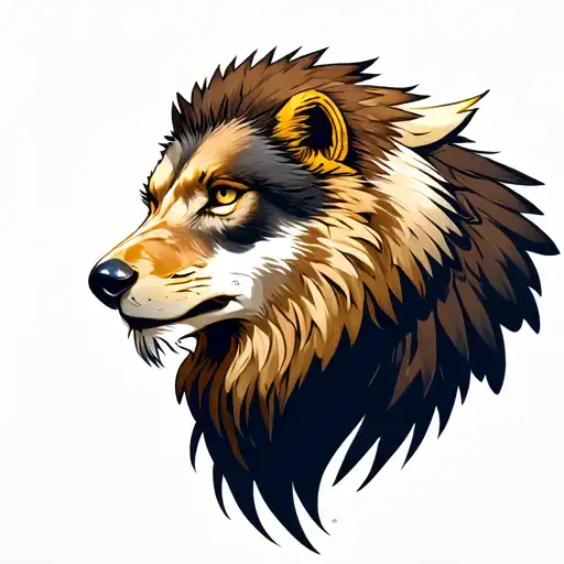 lion wolf and bald eagle that implements Norse and German tradition tattoo design idea