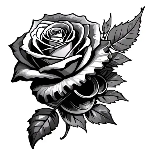 rose wrapped around crankshaft merging with an engineering tattoo design idea