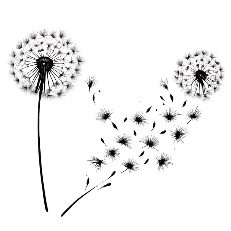 dandelion with seeds blowing away into night sky tattoo design idea