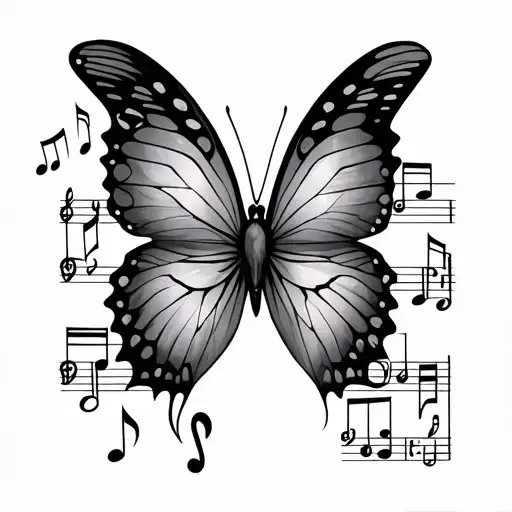 butterfly with music notes and semicolon tattoo design idea