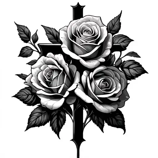 cross with roses tattoo design idea