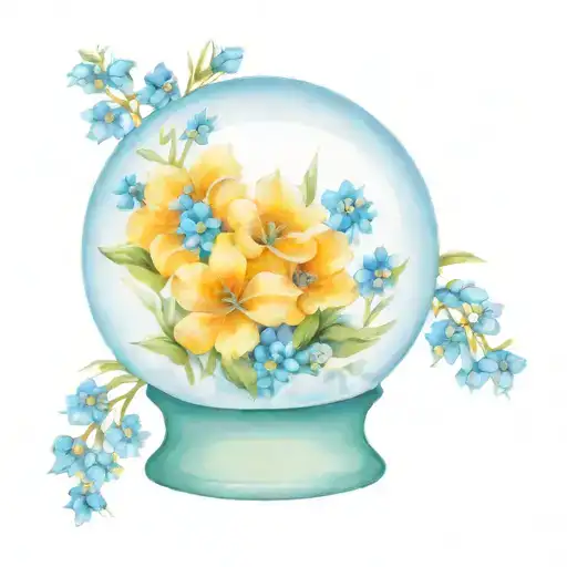 snowglobe with forgetmenot flowers wrapped tattoo design idea