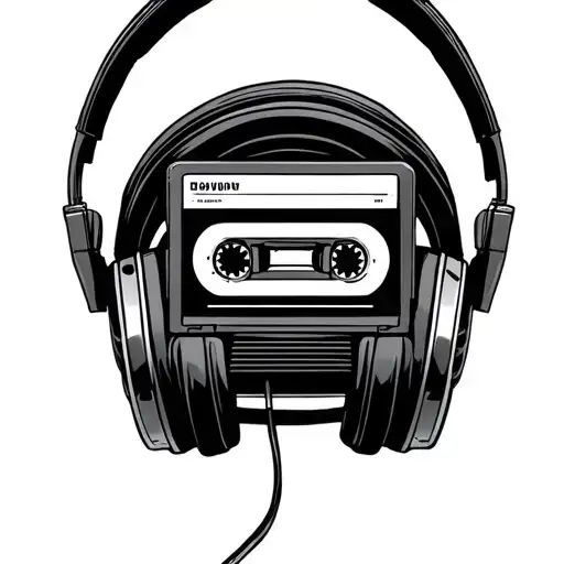 cassette tape inside headphones surrounded tattoo design idea