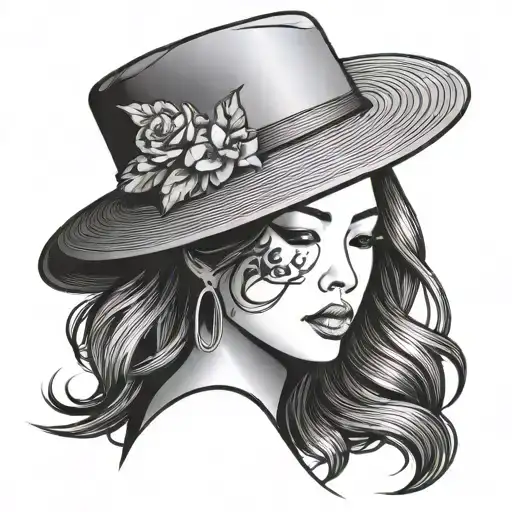 woman silhoute vietnamese hat holding tattoo design idea