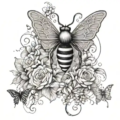 honeycomb, bee, flowers, vines, butterfly, spiderwebs tattoo design idea