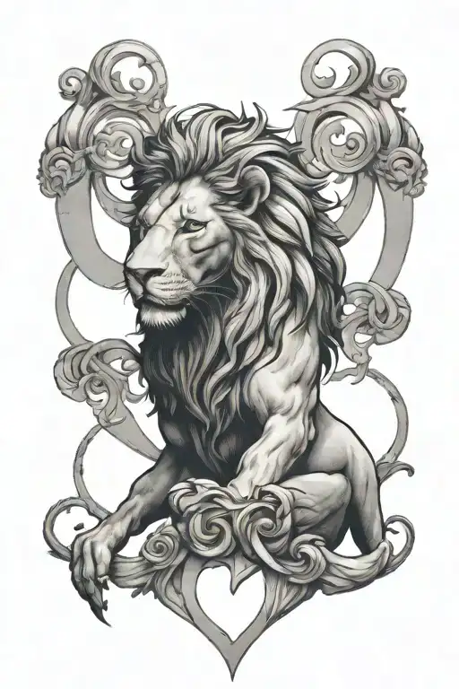 alchemy heart minimalistic male lion tattoo design idea
