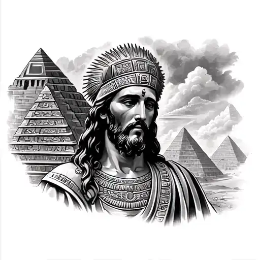 Jesus looking down at Mayans and pyramids tattoo design idea
