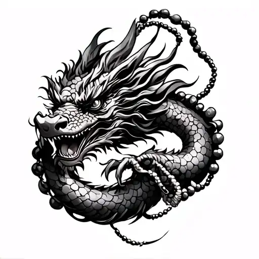 chineese dragon warped around praying beads tattoo design idea