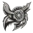 An abstract design of a turbo spinning with intricate patterns, symbolizing speed and precision tattoo design idea