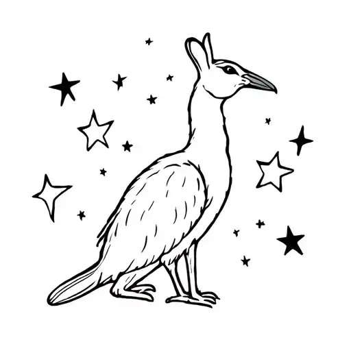 A storke with a rabbit surrounded by stars tattoo design idea
