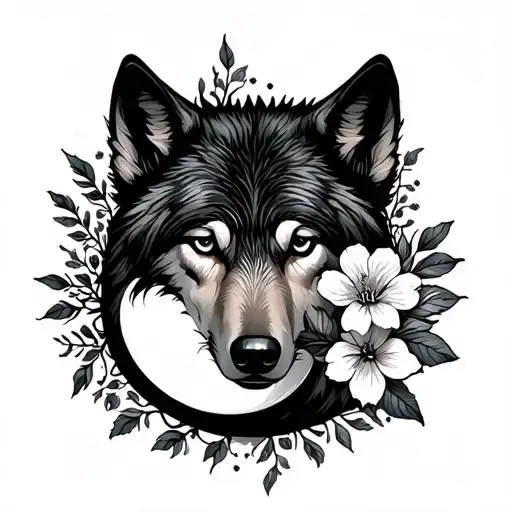 sun, moon, Virgo, half wolf, light, flowers  tattoo design idea