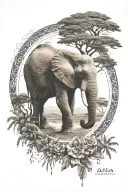 Africa continent with elphant unk, spirituality surrounded by kindness tattoo design idea