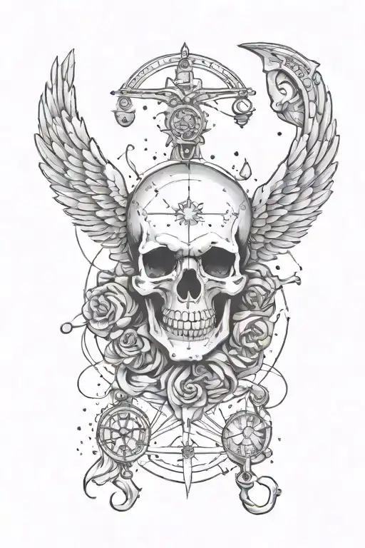 , libra constellation, my attitude is either good/bad, with skull and angel wings tattoo design idea