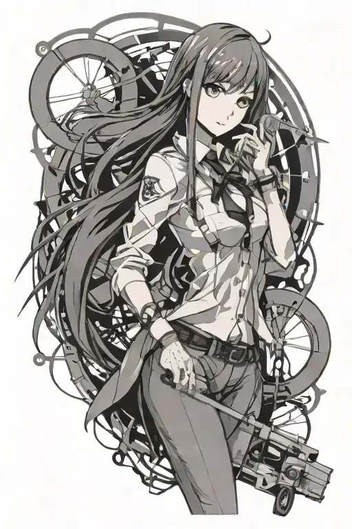 Makise Kurisu, just top and elements with steins gate tattoo design idea
