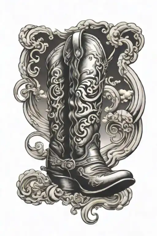 Cowboy boot and sunrise integrated tattoo design idea