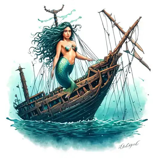 underwater shipwreck with mermaid thigh tattoo design tattoo design idea