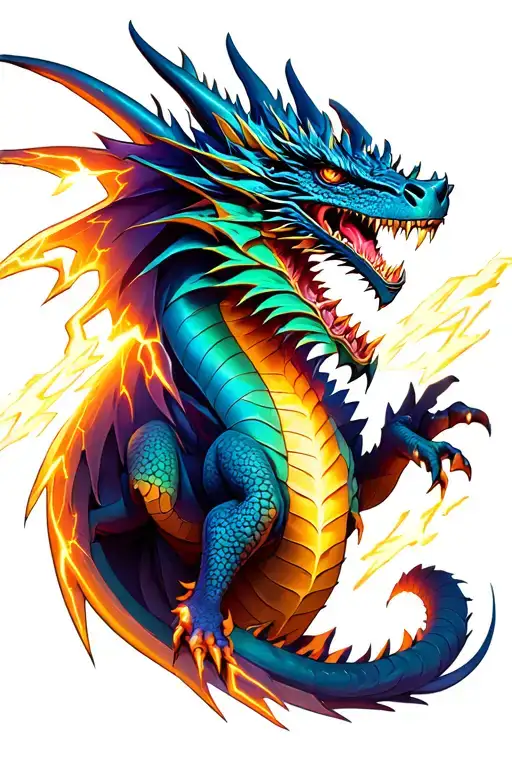 fantasy dragon with lightning bolts tattoo design idea