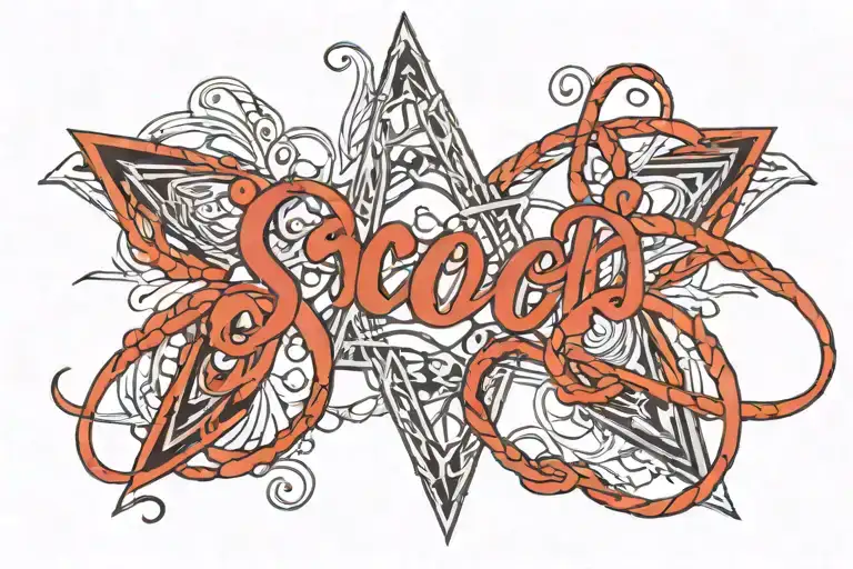 "soon" in russian in red string forming the shape tattoo design idea