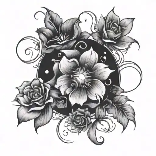 astrology flowers tattoo design idea