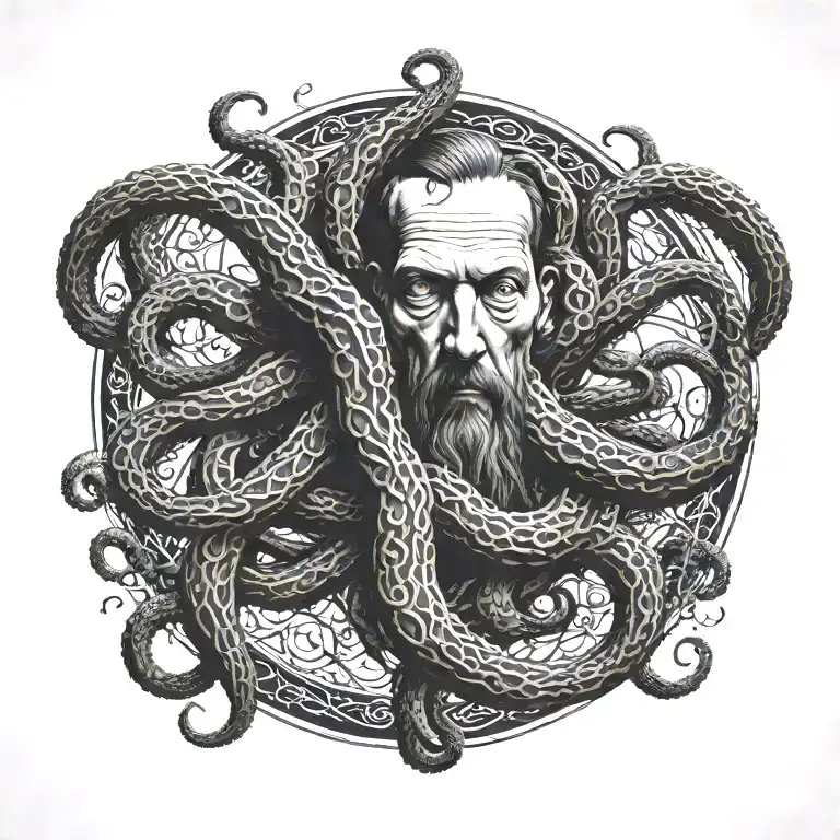 h.p. lovecraft tentacles intertwined tattoo design idea
