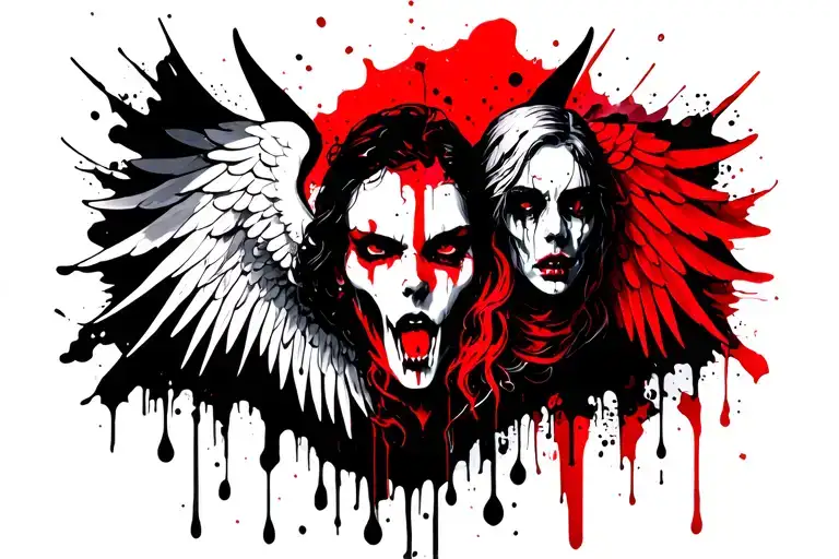 angel tears and demon seaman tattoo design idea