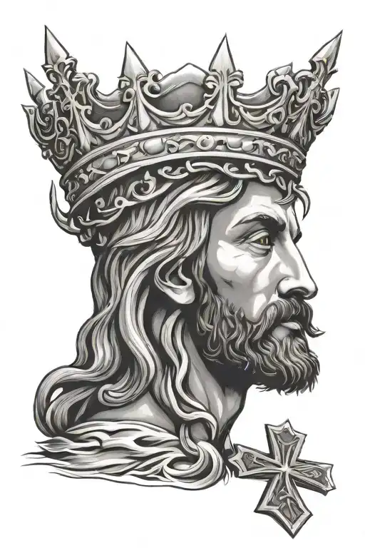 Jesus Face with a crown and a cross surrounded tattoo design idea
