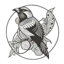 Sparrow inside a flash circle with an infinity theme, black and white with no shading  tattoo design idea