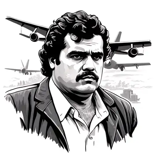 Pablo Escobar, arrested with plane in the background tattoo design idea