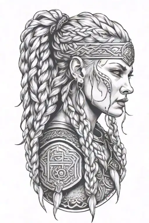 blond viking women with braids tattoo design idea