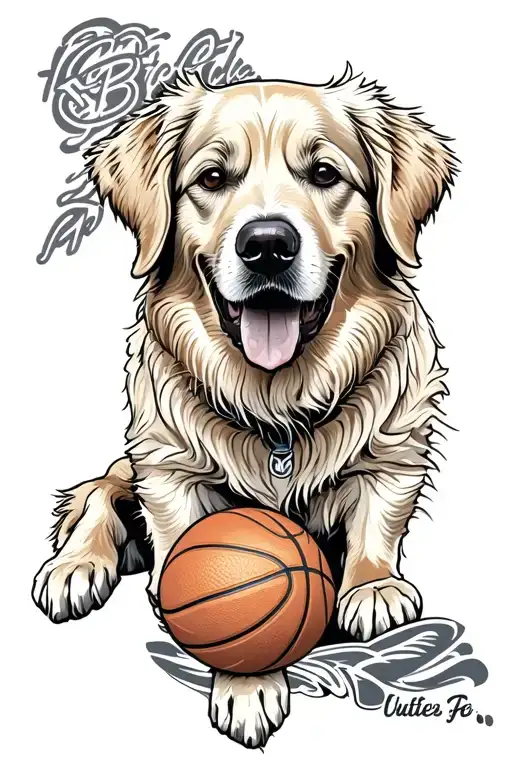 tattoo of a golden retriever inspired by basketball  tattoo design idea